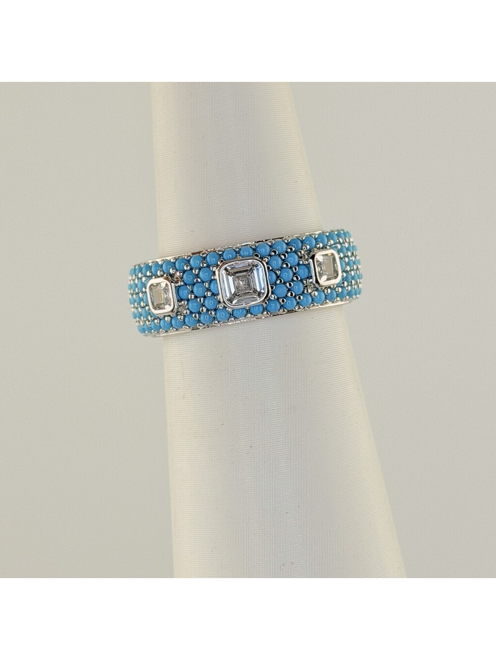 Bomb Party Outlaw Ring Sz 5 “Wildflower Renegade” Pave Turquoise on Rhodium